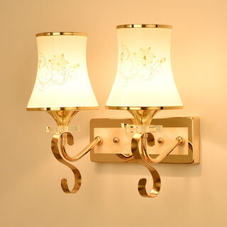 Micro wall lamp bedside lamp nordic modern european style simple creative led american bedroom living room corridor staircase wall lamp 028 double head switch at home - three-color led bulb