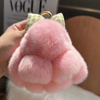 Tucker is suitable for cute real rex rabbit fur bow little rabbit car keychain pendant ins plush doll school bag pink