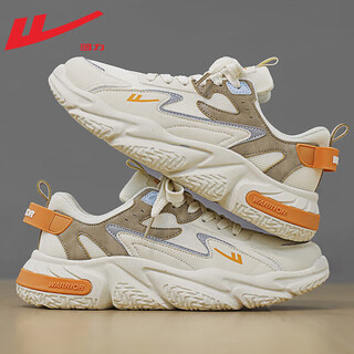 回力（Warrior）官方男鞋秋冬潮流百搭运动鞋子男士皮面老爹鞋休闲跑步鞋男米橘40