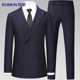 Romon suit men's double-breasted casual retro suit suit slim shopping mall same style wedding groom's dress