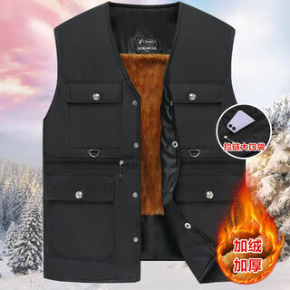 Radinka2025 new autumn and winter new middle-aged and elderly velvet thickened multi-pocket work vest father dad vest jacket fsl six pockets black vest 3xl recommended weight 150-180jin jin equals 0.5 kg