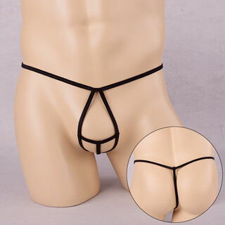Men's self-masking underwear, thong low-waisted sexy underwear for men, hollow and transparent, men's traceless thin straps, black, 1 piece, one size fits all