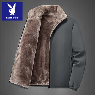 Playboy brand men's clothing dad's clothing 2025 new autumn and winter clothes cotton jackets casual velvet thickened clothes for the elderly gray l