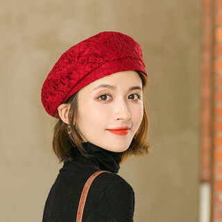 Htkd beret women's spring and summer thin lace beret women's summer korean style versatile beret hat elegant burgundy
