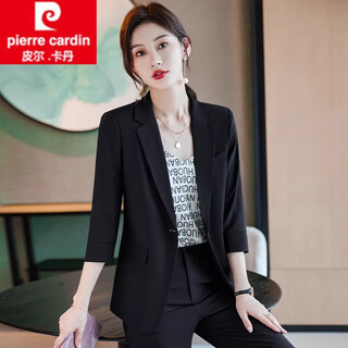 Pierre cardin blazer women's 2026 summer thin new suit temperament work clothes professional wear spring and autumn suit women's black three-quarter sleeve suit single piece summer style m