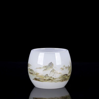 Jingdezhen high-end qianli jiangshan light luxury white jade glazed tea set chinese-style household jade porcelain high-end simple glass tea cup qianli jiangshan master cup-white jade