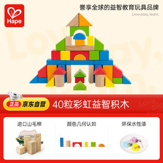 Hape (germany) infant and toddler building wooden building block toys 40 pieces rainbow building blocks baby birthday gift e8321