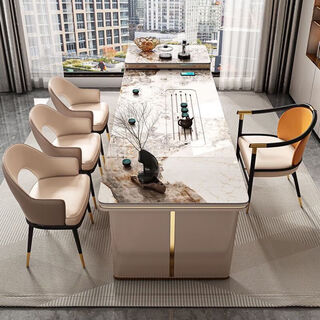 Slate tea table light luxury large tea table modern simple large slab tea table set one-piece office tea table and chair combination 1.7 meters tea table pandora slate