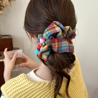 Songchuang mengyu autumn and winter interesting colorful plaid large intestine hair tie cute low ponytail head rope niche ins style hair rope rubber band hair tie-color