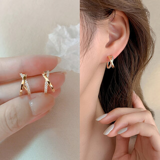 Miao xiu design cross s925 silver needle earrings feminine style 2025 new internet celebrity earrings valentine's day gift cross earrings - gold l0609b