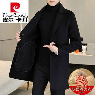 Pierre cardin men's double-sided woolen coat men's autumn and winter new mid-length woolen suit high-end woolen coat knitted ly18021 black (double-sided wool) 2xl (140-155jin jin equals 0.5kg)