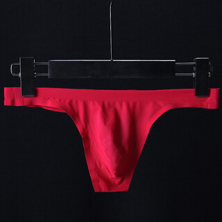Sexy underwear men's ultra-thin transparent ice silk one-piece thong with thin straps translucent seamless trendy sports sexy t-pants red l