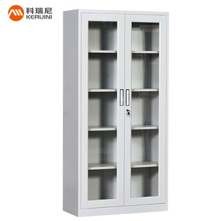 Corini filing cabinet, iron cabinet, office cabinet, information cabinet, voucher cabinet, glass storage cabinet, bookcase with lock, glass double storage cabinet, gray white 1850*850*390mm, can be customized