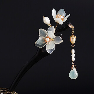 Mengyi ebony hairpin women's ancient style walking tassel ebony ebony hanfu headdress pure handmade classical hairpin walking gift magnolia flower (b pendant)