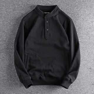 Kuraishi kazuki trendy american retro henley collar sweatshirt men's autumn and winter new loose heavyweight cotton long-sleeved bottoming henley shirt black xl 140-160jin jin is equal to 0.5 kg
