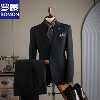 Romon fashion striped suit suit men's business casual banquet wedding dress professional formal suit men's suit black (suit + trousers) xl 52 (125-138jin jin equals 0.5 kg)