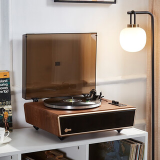Arkrockethuygens huygens bluetooth vinyl record player retro lp record player gramophone record player audio living room ornaments chinese valentine's day walnut wood grain color moving magnetic cartridge walnut wood grain