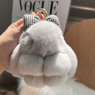 Tucker is suitable for cute real rex rabbit fur bow little rabbit car keychain pendant ins plush doll school bag dolomite lime