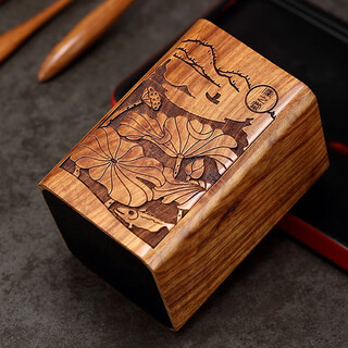 Jiutang kungfu tea set accessories ebony solid wood tea ceremony liujunzi tea single barrel set tea making tools tea clip spoon needle set huanghuali-lotus leaf fish carved square (single barrel)