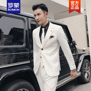 Romon host clothing men's white suit slim dress wedding singer performance suit youth studio suit white l two-piece set