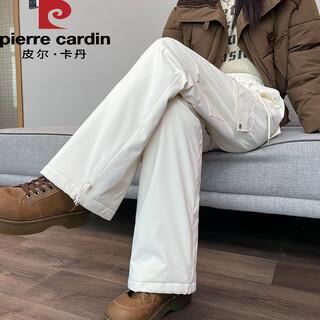 Pierre cardin windproof workwear down pants for women winter 2026 new minus 40 degrees extreme cold plus velvet thickened straight pants trendy off-white s