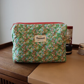 Miucatch beautiful floral green cosmetic bag large capacity portable cosmetic storage bag large wash bag small fresh handbag