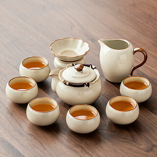 Tangfeng ru kiln tea set complete set with tea tray kung fu tea set chinese household ceramic teapot cover bowl tea cup set dundun hand grab pot 9 heads