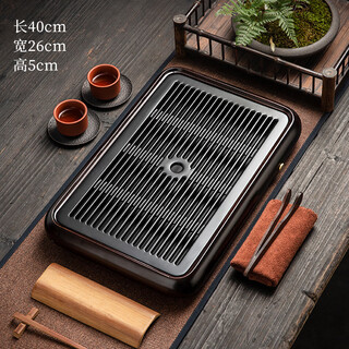 Taofuqi high-end bakelite solid wood tea tray for home living room kung fu tea set water storage type with drainage dual-use dry tea table tray grid bakelite ebony tea tray - small size 40*26