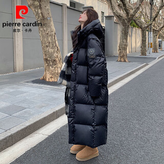 Pierre cardin black gold goose down long down jacket women winter 2026 new loose northeast thickened hooded warm over-the-knee jacket black upgraded thickened version goose down l 135jin jin is equal to within 0.5 kg