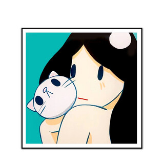 Sanwei ken amano venyus and cat living room decoration painting fashion ins style sofa background wall hanging painting venyus and cat-green black frame (aluminum alloy frame)