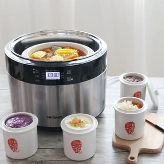 Tianji double-layer stainless steel waterproof stew pot ceramic electric stew cup large capacity soup and porridge pot one pot with five pots 3.5l one pot with five pots comes standard without steamer 3.5l
