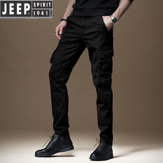 Jeep spirit overalls men's 2025 new slim fit casual pants men's multi-pocket special training pants korean style trendy paratrooper pants overalls quality 680 black 32 (waist 2 feet 5)