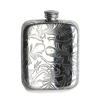 Wentworth imported british tin hip flask, retro pure tin hip flask, handmade compact and portable for camping and mountain climbing, peacock pattern hip flask 113ml