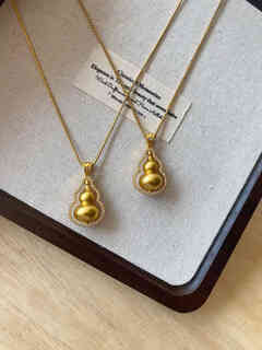 Senyong gold store's same style fulu ancient sand gold gourd necklace pendant for women when the time comes to turn diamonds 18k versatile pendant chopin chain 45cm ancient sand gold gourd