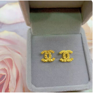 Jin shi tong lao fenghuang gold store gold plated pure gold earrings gold color women's fashion versatile earrings women's versatile love double c earrings