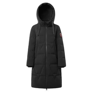 Qianrenggang (chericom) autumn and winter women's solid color hooded mid-length slim down jacket magic black 88005 155/xs