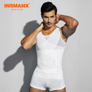 Insmanx men's shaping underwear, shaping vest, chest and abdominal control vest, enhanced abdominal control, belly belly, white m (weight 140-180jin jin is equal to 0.5 kg)