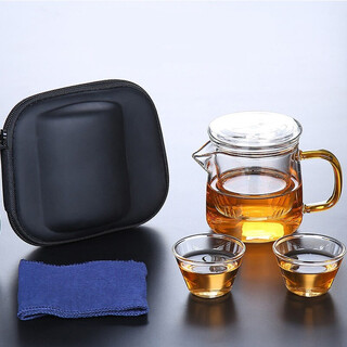 Xuanshitang glass travel tea set quick cup portable tea set bag teapot glass tea cup tea towel filter one pot two cups glass mini kung fu tea set travel business trip travel tea set 1 pot + 2 cups + bag
