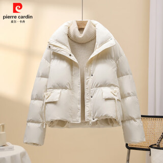 Pierre cardin white goose down down jacket women's short 2026 new korean style high-end fashion loose small bread jacket winter trend beige s 90-125jin jin is equal to 0.5 kg