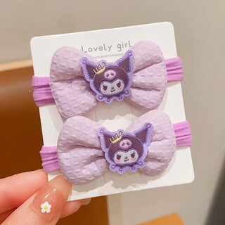 Jisenjia's cute kuromi children's bow towel hair band rubber band ball head does not hurt the hair high elastic hair rope children's bow kuromi 2 pieces