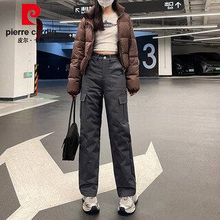 Pierre cardin snow waterproof workwear down pants women's winter outerwear 2025 new high waist warm thickened northeastern coldproof pants phantom gray 31 130-140jin jin equals 0.5 kg