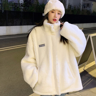 Ai zhuer reversible lamb wool coat for women autumn and winter new korean style loose thickened lamb wool cotton clothes for women white one size fits all (recommended 80-140 jin jin equals 0.5 kg)