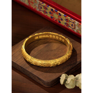 Miyan gold-plated 18k ancient gold-colored animal-faced bracelet with happy characters, palace-style high-value hand-engraved double bat holder bracelet