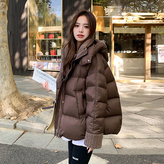 Oudihui 2025 new winter new cotton-padded jacket for women, thickened bread jacket, down jacket, women's cotton-padded jacket, lamb wool splicing jacket, coffee color m, recommended 85-120 jin jin equals 0.5 kg