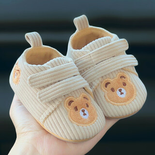 Ji zhenfei baby toddler shoes spring new baby shoes cartoon shoes 0-1 years old bear breathable soft sole toddler shoes apricot 12 cm inner length/about 6-9 months