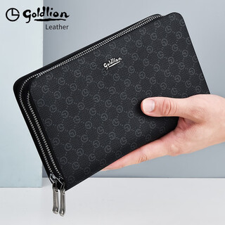 Goldlion men's handbag 2025 latest large capacity double zipper men's leather bag multifunctional fashion business clutch double zipper men's bag fc613052-2a11