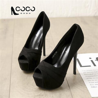 Cocowmwm2024 autumn and winter new style super high heel 12cm night club waterproof platform stiletto professional versatile black girl fish mouth single shoes black fish mouth 12 cm 37
