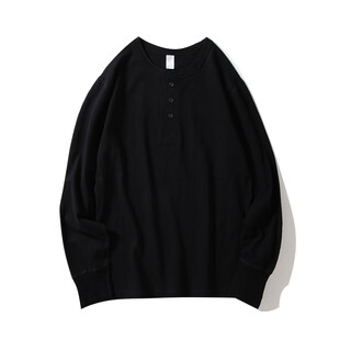 Qiaobanna single wear bottoming two-pin white cotton henry collar long-sleeved t-shirt for men and women, comfortable and versatile bottoming shirt, black 2xl