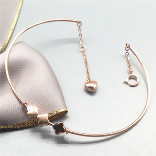 Jun kiss anneville purple gold 585 rose gold 14k color gold women's purple gold fashion classic thin bracelet clover bracelet