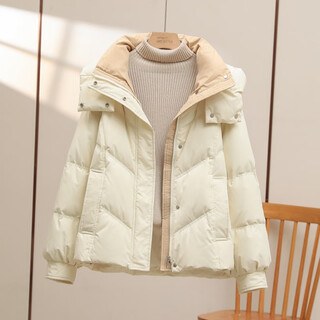 Xuefeilanqi (xuefeilanqi) super good-looking down jacket women's short 2025 new korean style contrasting color small high-end foreign style thickened winter jacket off-white m recommended 105-120jin jin equals 0.5 kg